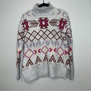 Lou & Grey Multicolor Geometric Fair Isle Mock Turtleneck Sweater